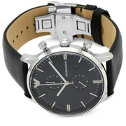  Shop Authentic Emporio Armani Gianni Chronograph Black Dial Black Leather Strap Watch For Men - AR0397 - Luxxuri