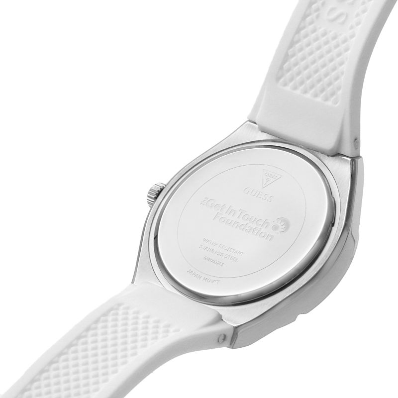  Shop Authentic Guess Sparkling Silver Dial White Rubber Strap Watch For Women - GW0032L1 - Luxxuri