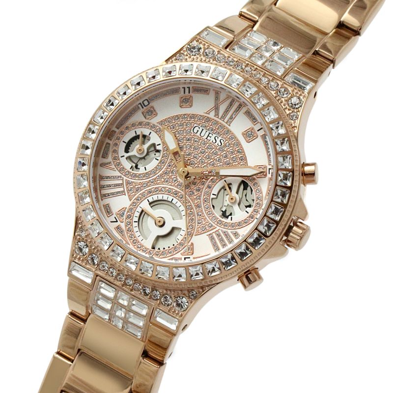  Shop Authentic Guess Moonlight Multi Function Diamonds White Dial Rose Gold Steel Strap Watch for Women - GW0320L3 - Luxxuri