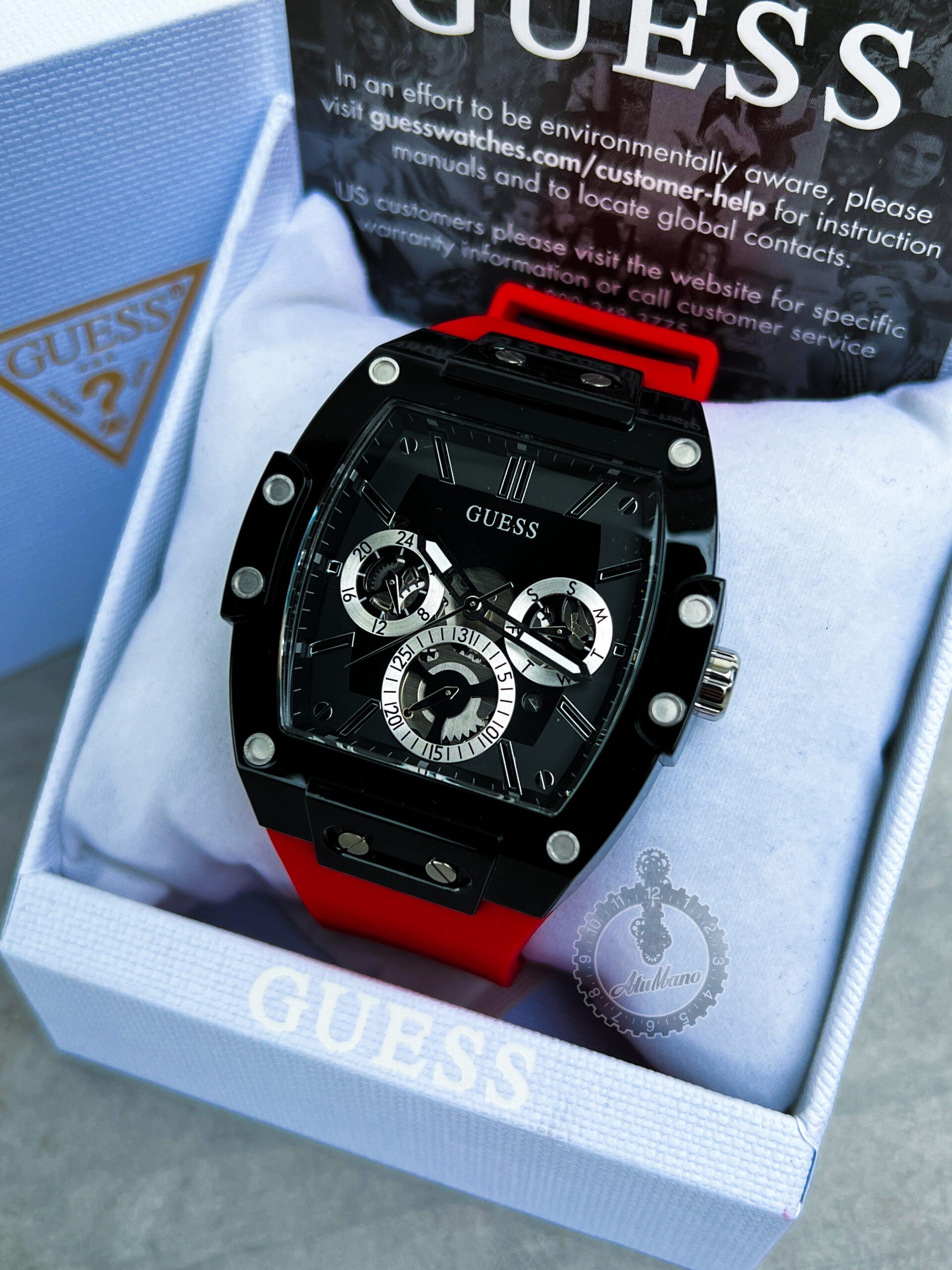  Shop Authentic Guess Phoenix Multifunction Black Dial Red Rubber Strap Watch for Men - GW0203G4 - Luxxuri