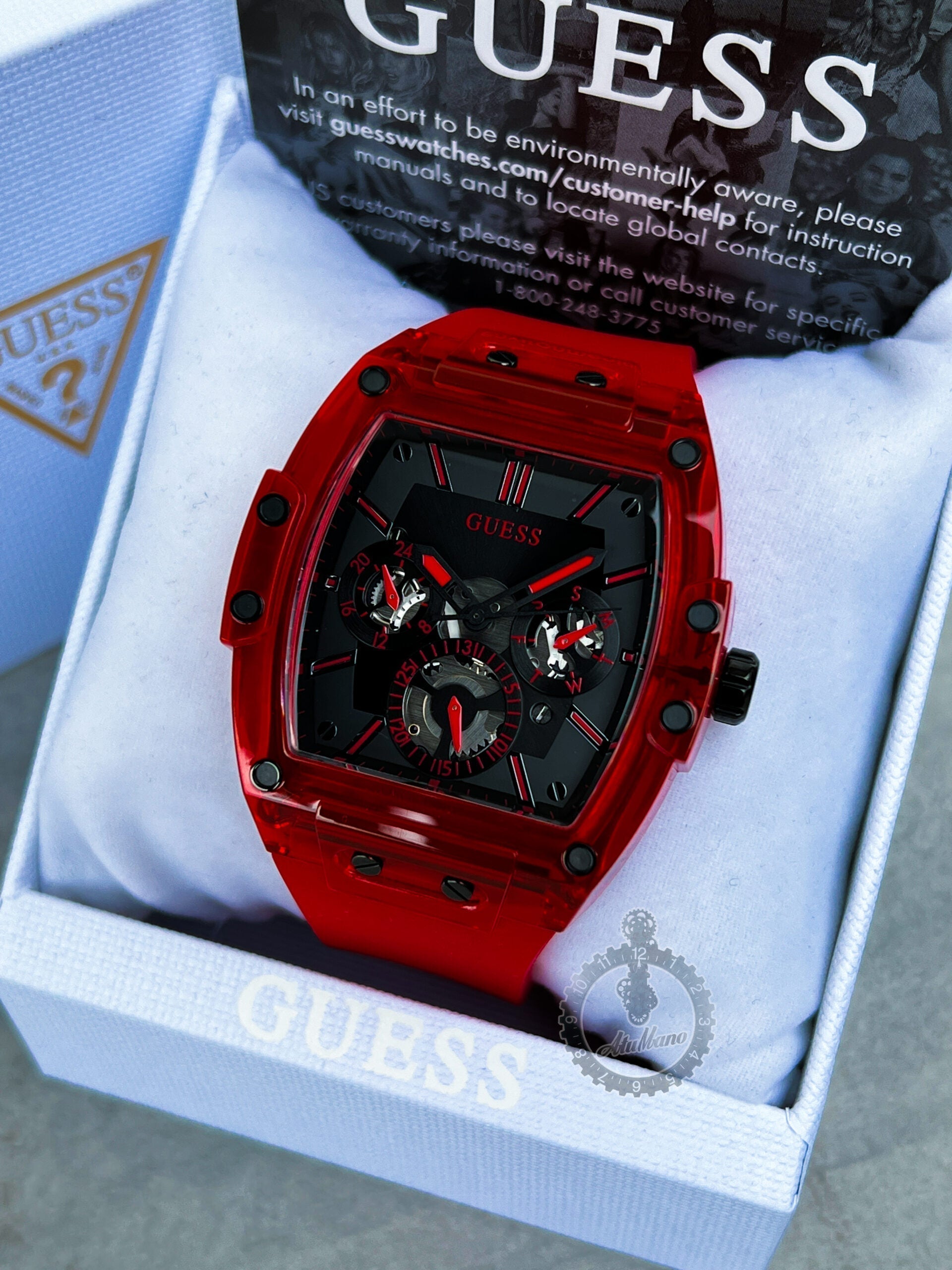  Shop Authentic Guess Phoenix Multifunction Black Dial Red Rubber Strap Watch for Men - GW0203G5 - Luxxuri