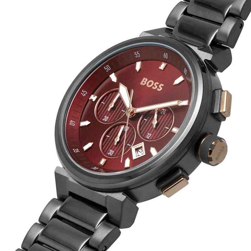 Shop Authentic Hugo Boss One Chronograph Red Dial Grey Steel Strap Watch For Men - 1514000 - Luxxuri