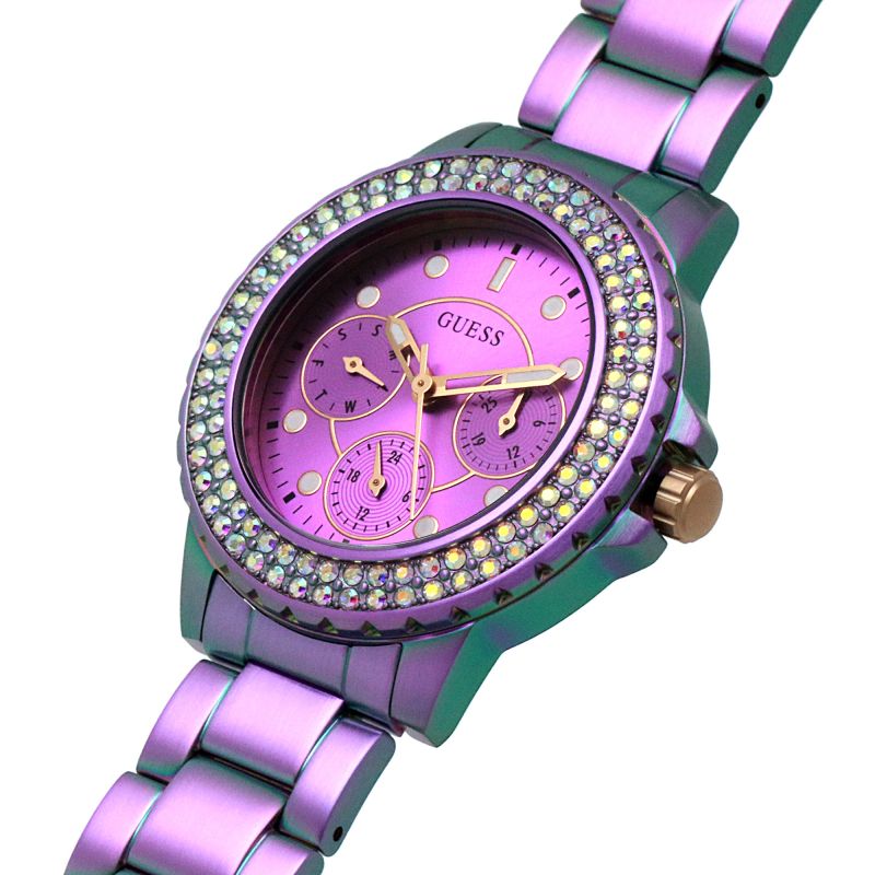  Shop Authentic Guess Crown Jewel Diamonds Purple Dial Purple Steel Strap Watch for Women - GW0410L4 - Luxxuri