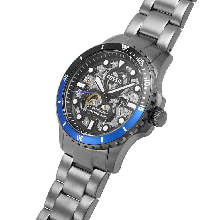  Shop Authentic Fossil FB-01 Automatic Skeleton Black Dial Grey Steel Strap Watch for Men - ME3201 - Luxxuri