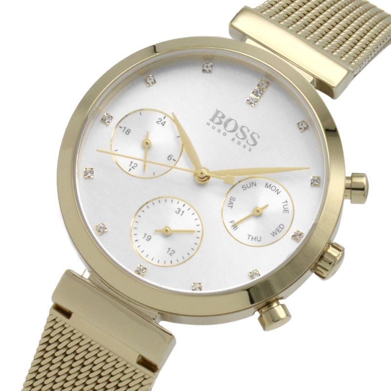 Shop Authentic Hugo Boss Flawless White Dial Gold Mesh Bracelet Watch for Women - 1502552 - Luxxuri