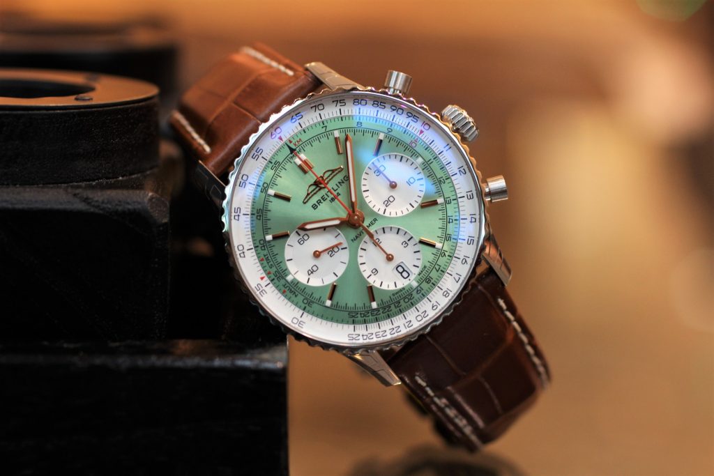  Shop Authentic Breitling Navitimer B01 Chronograph 41 Green Dial Brown Leather Strap Watch for Men - AB0139211L1P1 - Luxxuri