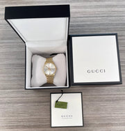  Shop Authentic Gucci G Timeless Quartz Silver Dial Gold Steel Strap Watch For Women - YA1264155 - Luxxuri