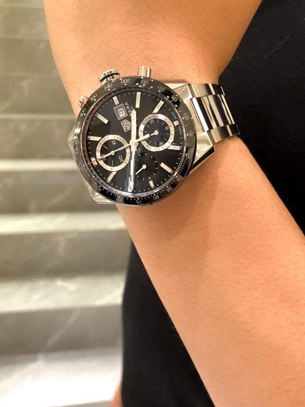  Shop Authentic Tag Heuer Carrera Automatic Chronograph Black Dial Silver Steel Strap Watch for Men - CBM2110.BA0651 - Luxxuri