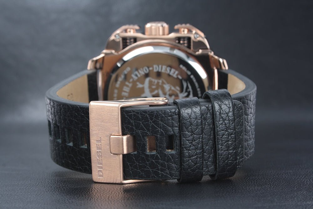 Shop Authentic Diesel BAMF Chronograph Black Dial Black Leather Strap Watch For Men - DZ7346 - Luxxuri