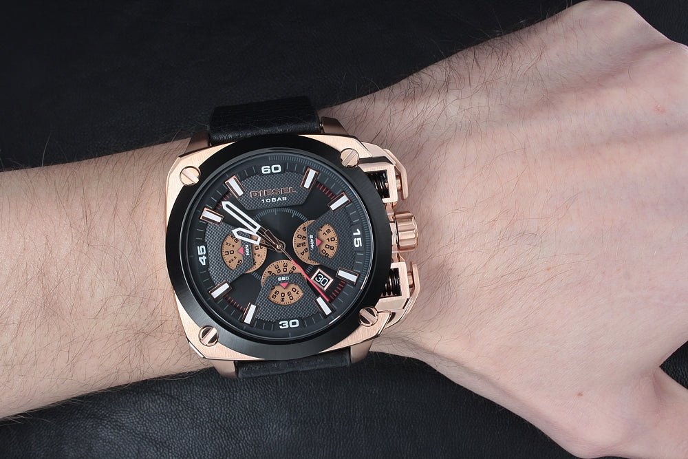  Shop Authentic Diesel BAMF Chronograph Black Dial Black Leather Strap Watch For Men - DZ7346 - Luxxuri