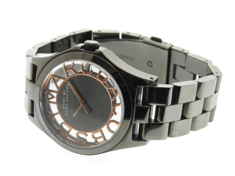  Shop Authentic Marc Jacobs Henry Skeleton Black Dial Black Steel Strap Watch for Women - MBM3254 - Luxxuri