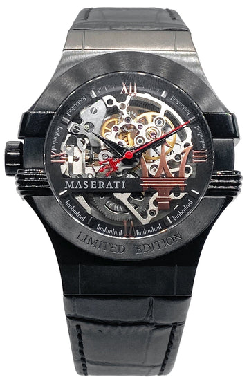  Shop Authentic Maserati Automatic Skeleton Black Dial Black Leather Strap Watch For Men - R8821108021 - Luxxuri