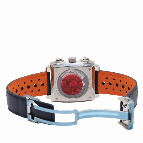  Shop Authentic Tag Heuer Monaco Gulf Automatic Chronograph Blue Dial Blue Leather Strap Watch for Men - CBL2115.FC6494 - Luxxuri