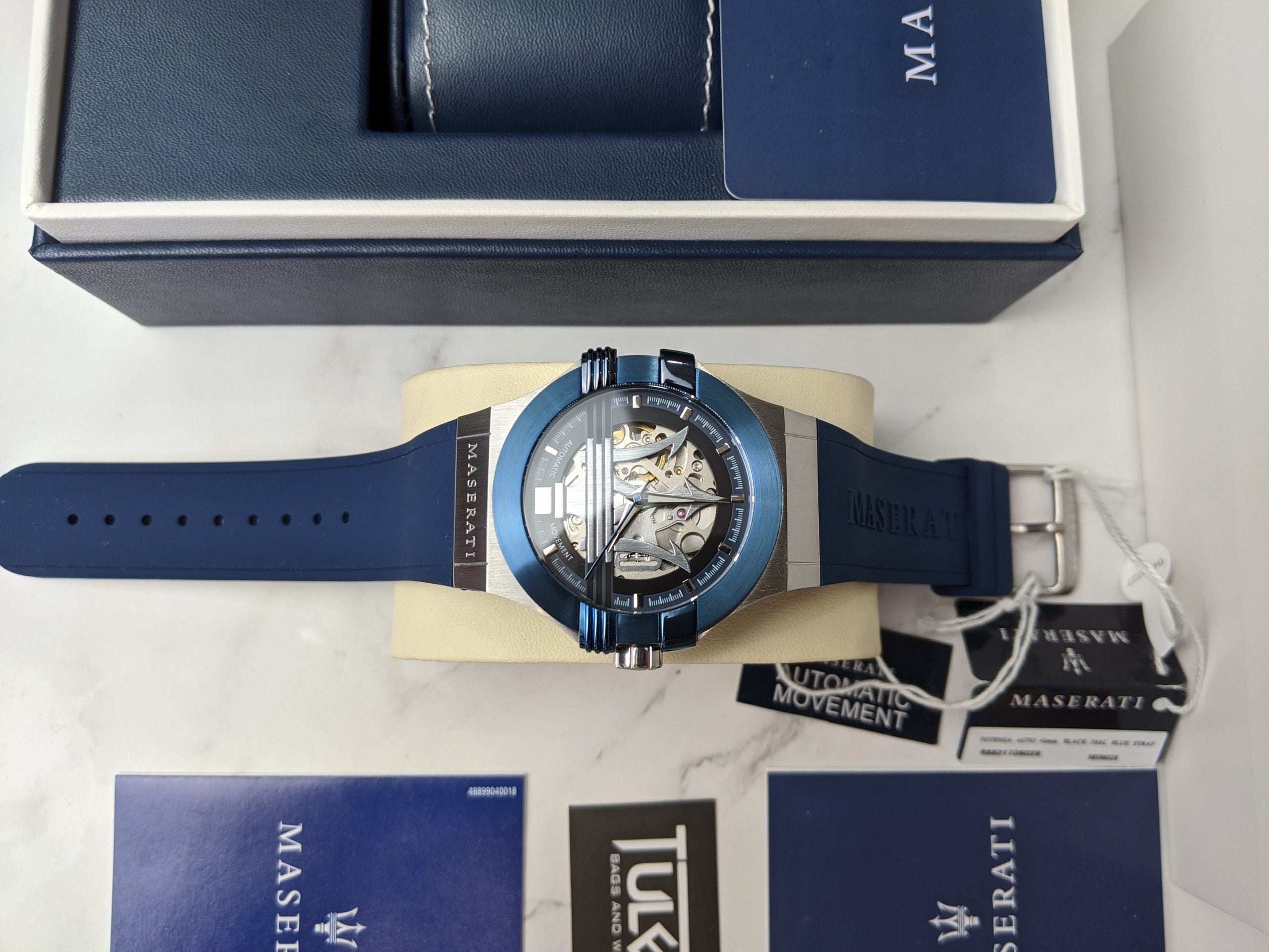  Shop Authentic Maserati Potenza Automatic Skeleton Dial Blue Rubber Strap Watch For Men - R8821108035 - Luxxuri