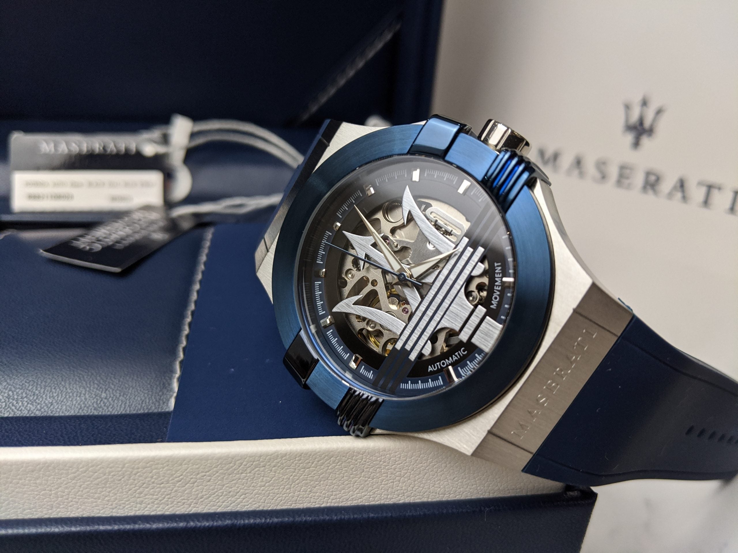  Shop Authentic Maserati Potenza Automatic Skeleton Dial Blue Rubber Strap Watch For Men - R8821108035 - Luxxuri