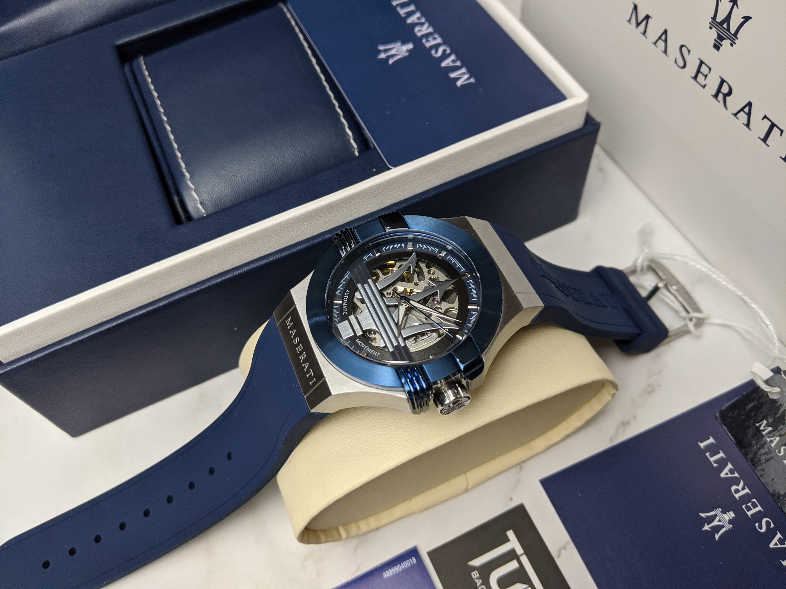  Shop Authentic Maserati Potenza Automatic Skeleton Dial Blue Rubber Strap Watch For Men - R8821108035 - Luxxuri