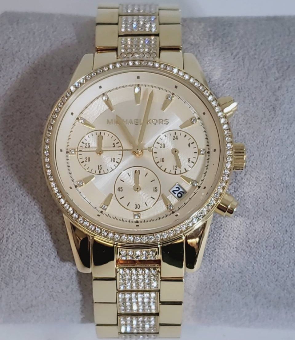 Shop Authentic Michael Kors Ritz Chronograph Gold Dial Gold Steel Strap Watch For Women - MK6484 - Luxxuri