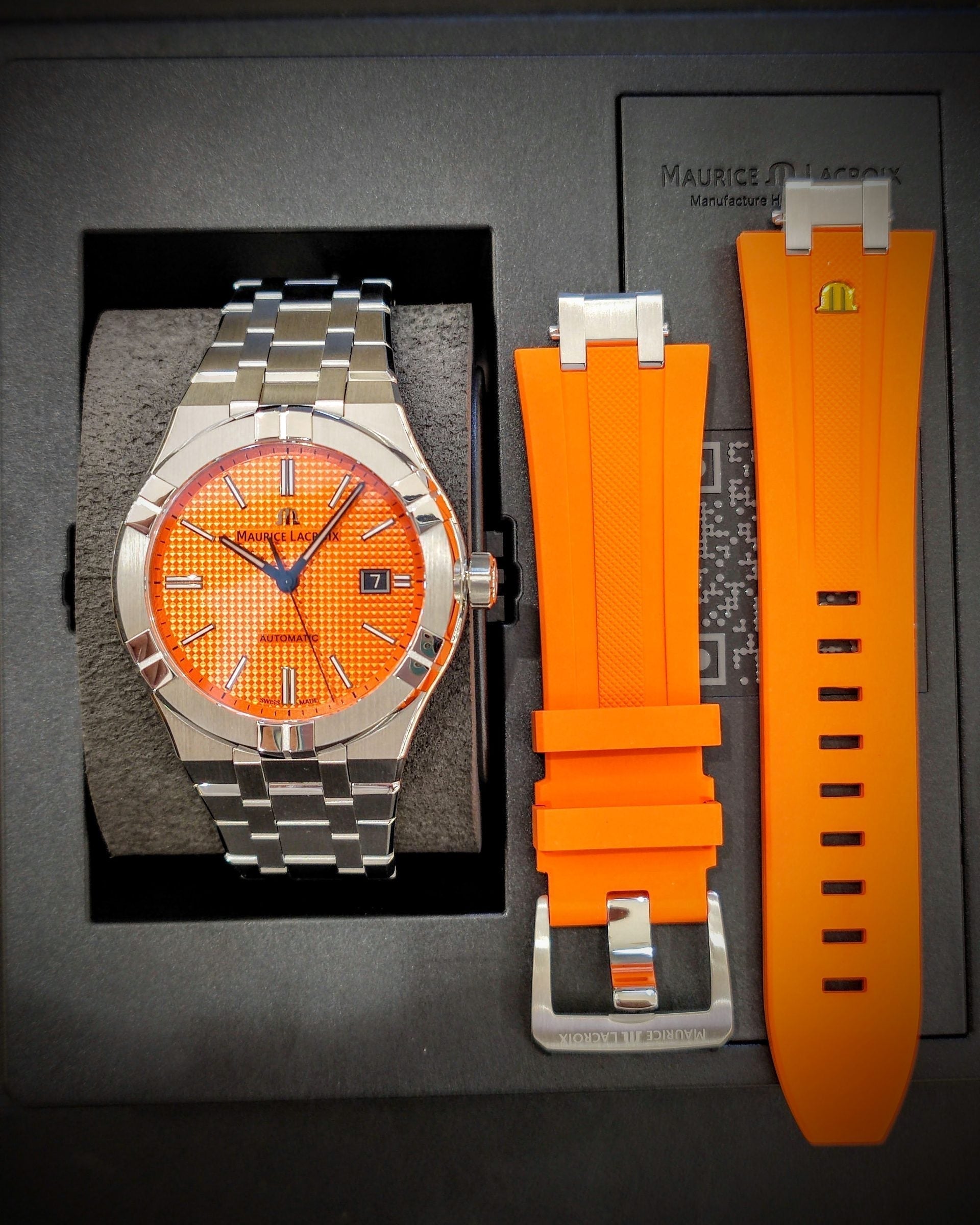  Shop Authentic Maurice Lacroix Aikon Limited Edition Automatic Date Orange Dial Silver Steel Strap Watch For Men - AI6008-SS00F-530-1 - Luxxuri