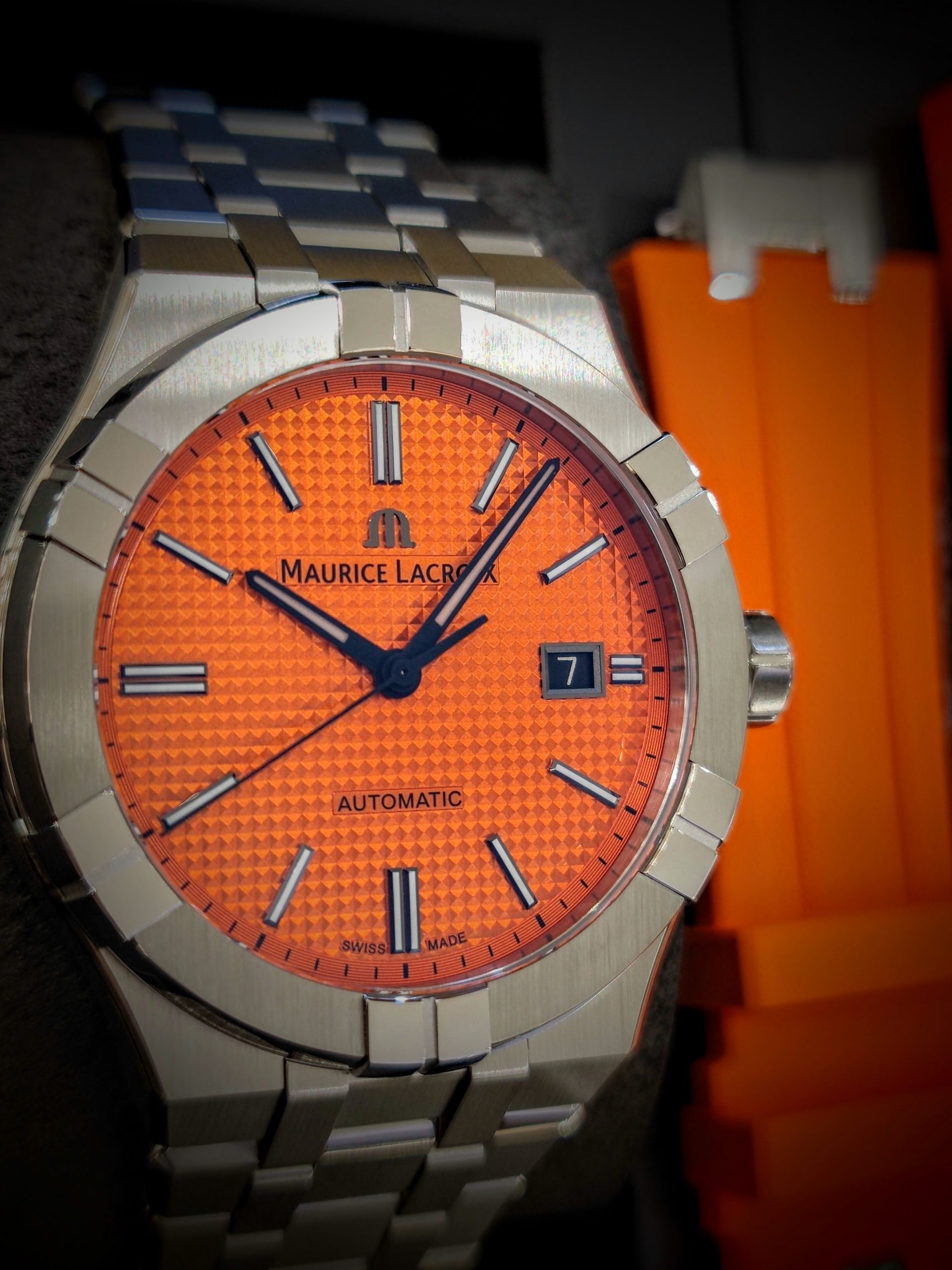  Shop Authentic Maurice Lacroix Aikon Limited Edition Automatic Date Orange Dial Silver Steel Strap Watch For Men - AI6008-SS00F-530-1 - Luxxuri