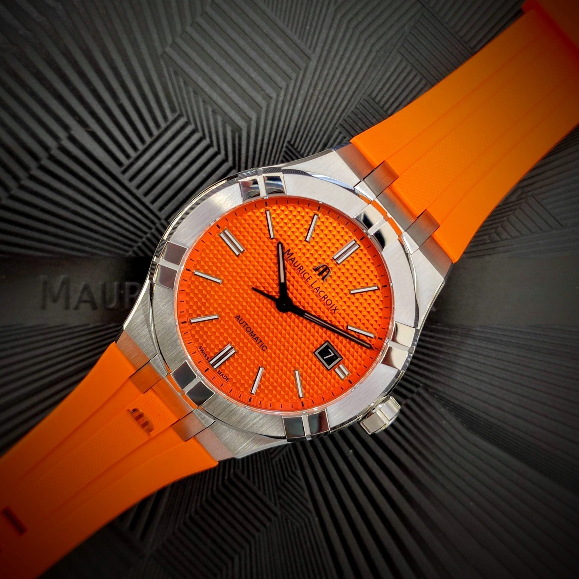  Shop Authentic Maurice Lacroix Aikon Automatic Date Orange Dial Silver Steel Strap Watch For Men - AI6008-SS00F-530-E - Luxxuri