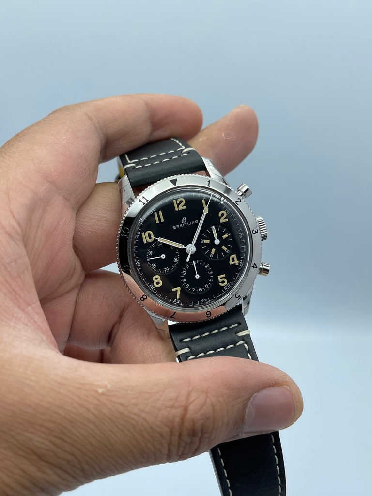  Shop Authentic Breitling Avi Ref. 765 1953 Re-Edition Black Dial Black Leather Strap Watch for Men - AB0920131B1X1 - Luxxuri