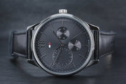  Shop Authentic Tommy Hilfiger Damon Multifunction Black Dial Black Leather Strap Watch for Men - 1791417 - Luxxuri