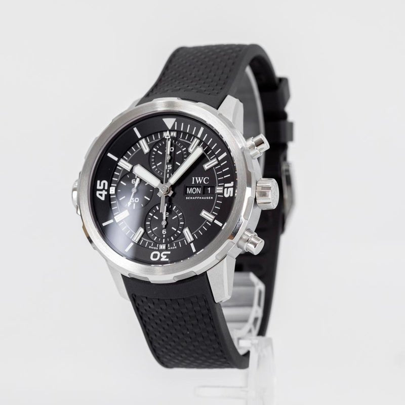  Shop Authentic IWC Aquatimer Chronograph Black Dial Black Leather Strap Watch for Men - IW376803 - Luxxuri