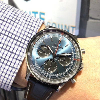  Shop Authentic Breitling Navitimer B01 Chronograph 41 Blue Dial Black Leather Strap Watch for Men - AB0139241C1P1 - Luxxuri