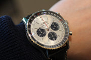  Shop Authentic Breitling Navitimer B01 Chronograph 43 Silver Dial Black Leather Strap Watch for Men - AB0138241G1P1 - Luxxuri