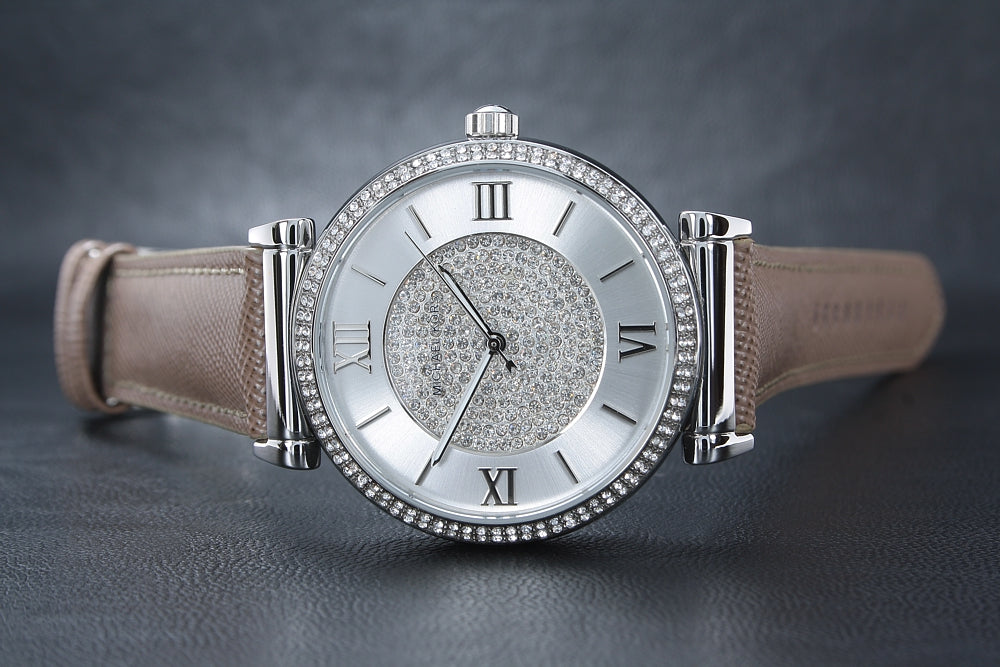  Shop Authentic Michael Kors Caitlin Quartz Silver Dial Gray Leather Strap Watch For Women - MK2377 - Luxxuri