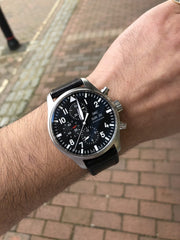 Shop Authentic IWC Pilot's Watch Chronograph Black Dial Black Leather Strap Watch for Men - IW377709 - Luxxuri