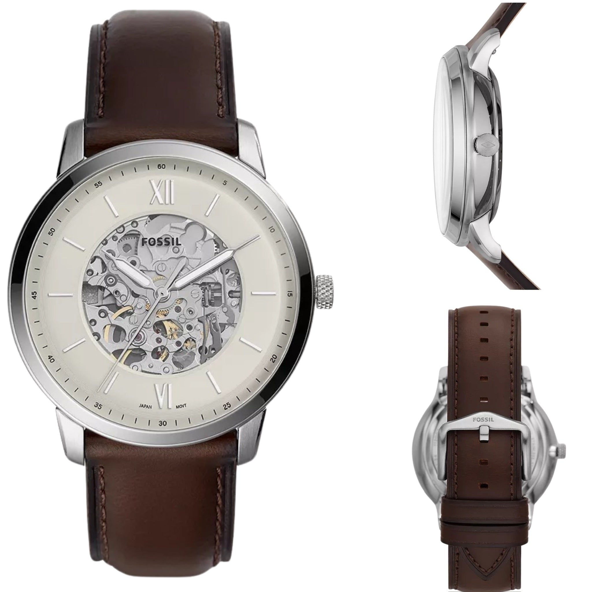  Shop Authentic Fossil Neutra Automatic Skeleton White Dial Brown Leather Strap Watch for Men - ME3184 - Luxxuri