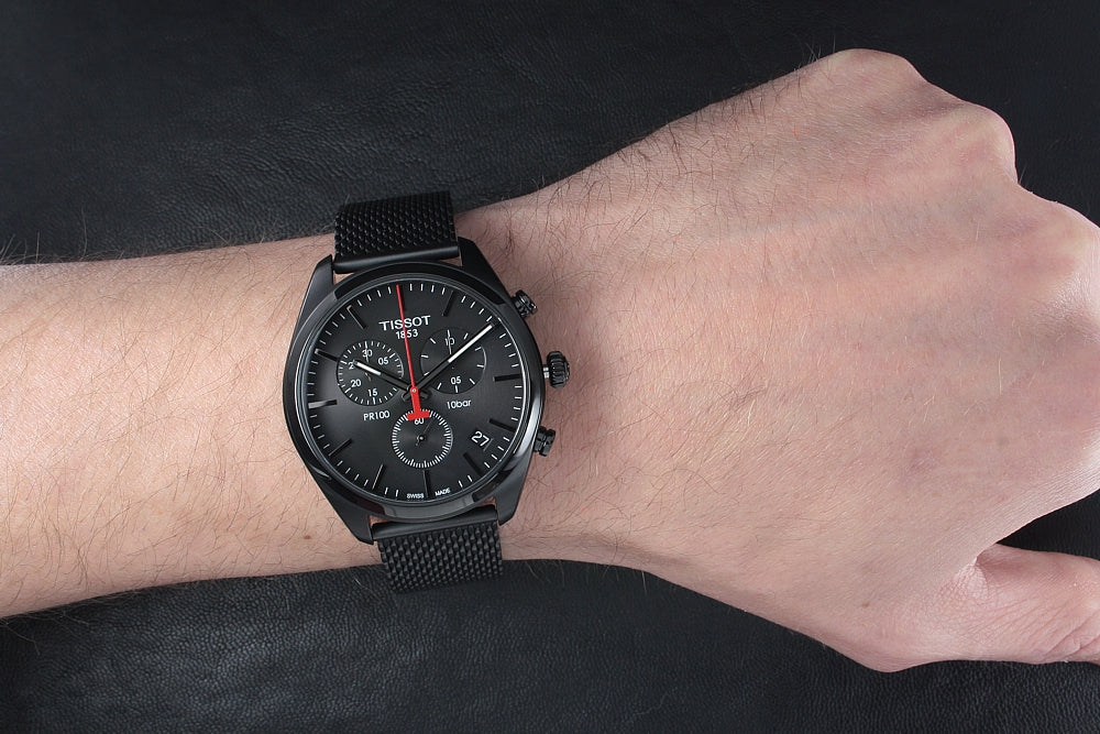  Shop Authentic Tissot T Classic PR 100 Chronograph Black Dial Black Mesh Bracelet Watch For Men - T101.417.33.051.00 - Luxxuri
