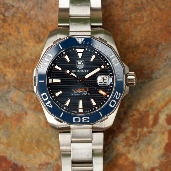  Shop Authentic Tag Heuer Aquaracer Calibre 5 Blue Dial Silver Steel Strap Watch for Men - WAY211C.BA0928 - Luxxuri