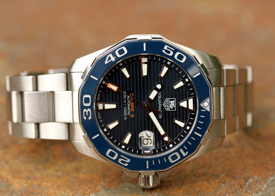  Shop Authentic Tag Heuer Aquaracer Calibre 5 Blue Dial Silver Steel Strap Watch for Men - WAY211C.BA0928 - Luxxuri