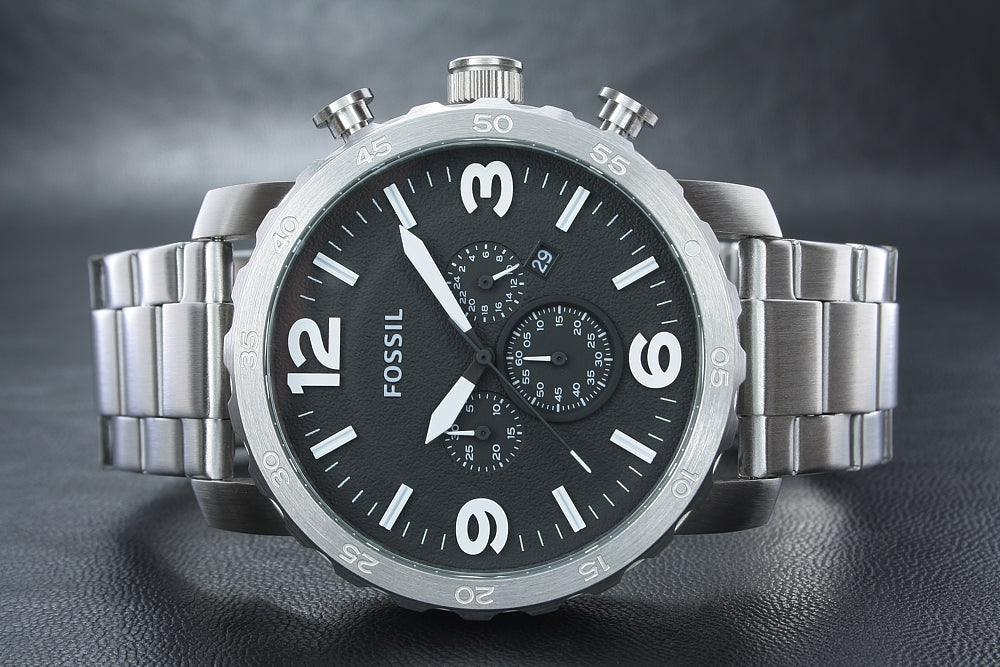  Shop Authentic Fossil Nate Chronograph Black Dial Silver Steel Strap Watch for Men - JR1353 - Luxxuri