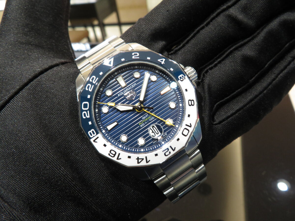  Shop Authentic Tag Heuer Aquaracer Professional 300 GMT Automatic Blue Dial Silver Steel Strap Watch for Men - WBP2010.BA0632 - Luxxuri