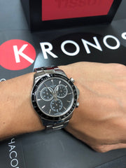  Shop Authentic Tissot V8 Quartz Chronograph Black Dial Silver Steel Strap Watch For Men - T106.417.11.051.00 - Luxxuri