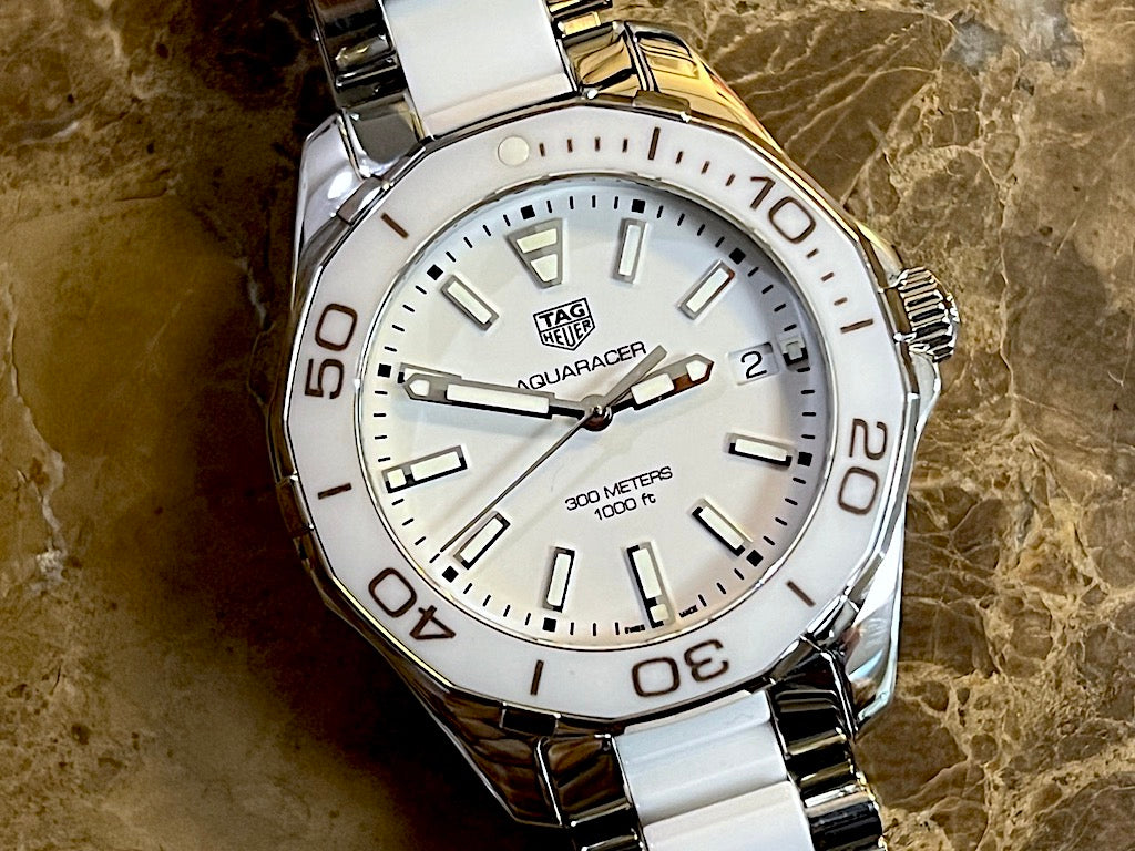  Shop Authentic Tag Heuer Aquaracer Quartz White Dial Two Tone Steel Strap Watch Women - WAY131B.BA0914 - Luxxuri