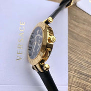  Shop Authentic Versace V-Race Quartz Black Dial Black Leather Strap Watch For Men - VEBV00119 - Luxxuri