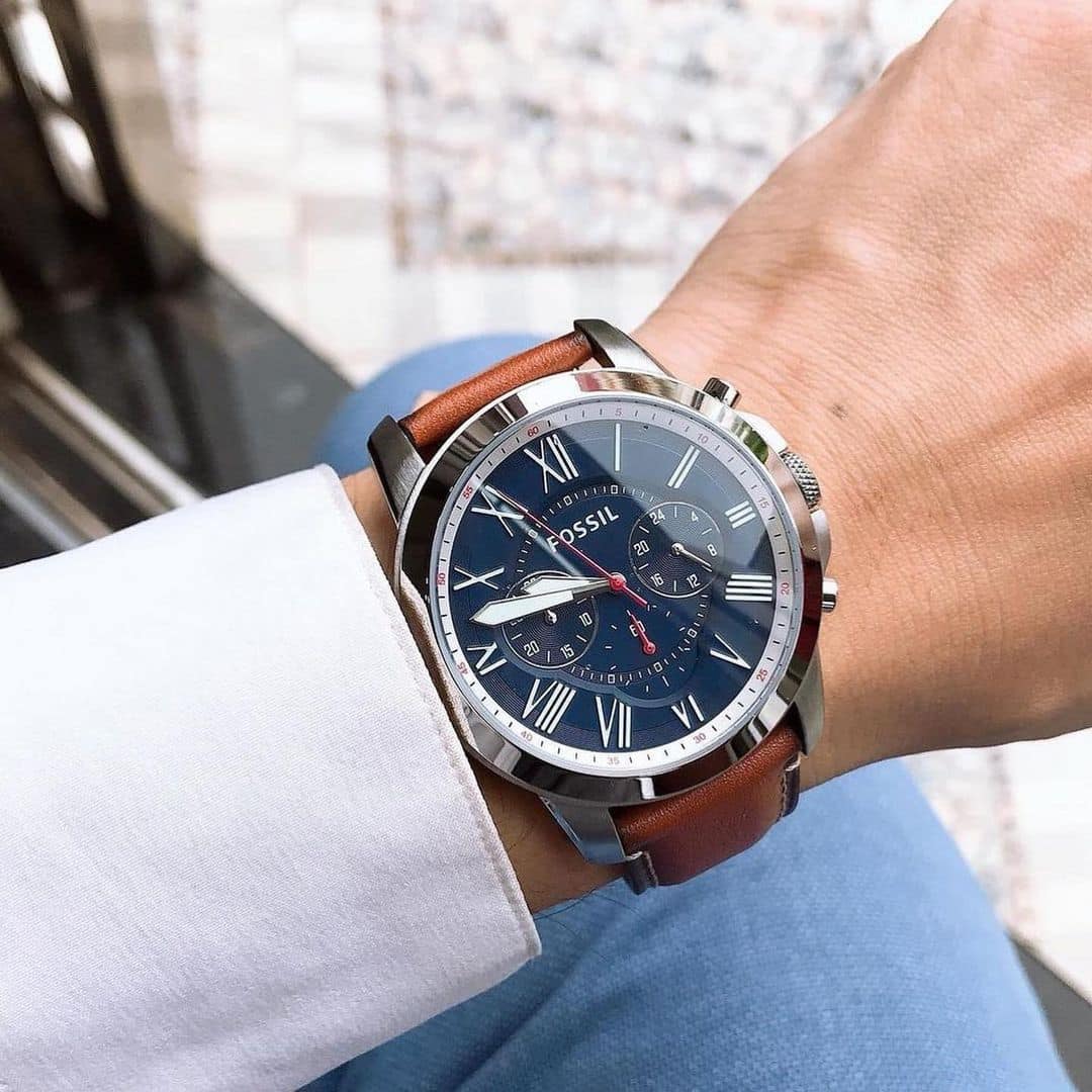  Shop Authentic Fossil Grant Chronograph Blue Dial Brown Leather Strap Watch for Men - FS5210 - Luxxuri