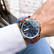  Shop Authentic Fossil Grant Chronograph Blue Dial Brown Leather Strap Watch for Men - FS5210 - Luxxuri