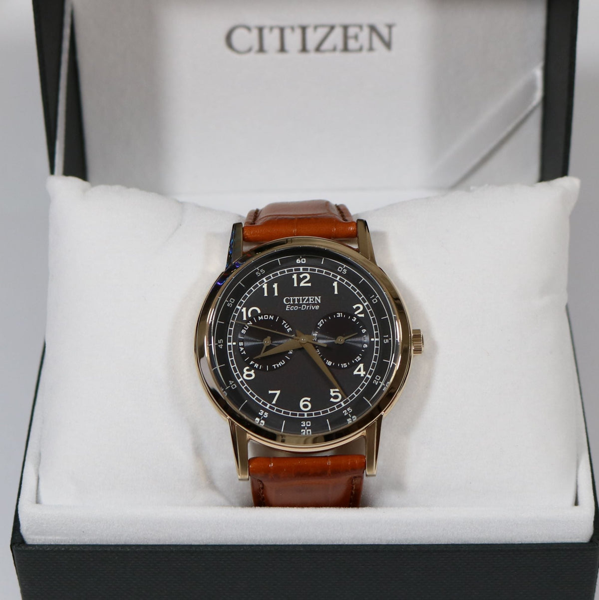  Shop Authentic Citizen Eco Drive Multi Function Day & Date Black Dial Brown Leather Strap Watch For Men - AO9003-08E - Luxxuri