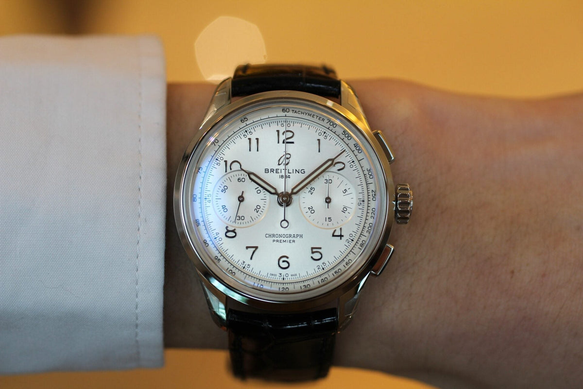  Shop Authentic Breitling Premier B09 Chronograph 40 White Dial Black Leather Strap Watch for Men - AB0930371G1P1 - Luxxuri