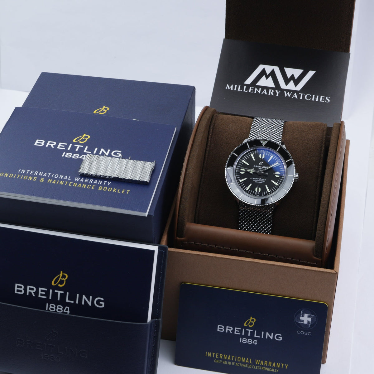  Shop Authentic Breitling Superocean Heritage '57 Black Dial Silver Mesh Bracelet Watch for Men - A10370121B1A1 - Luxxuri