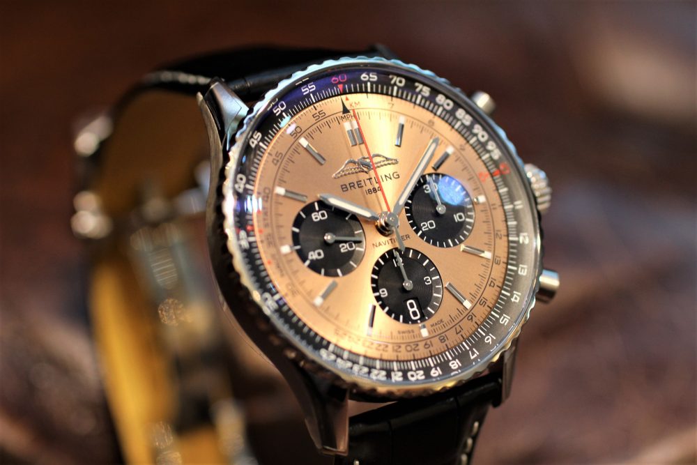  Shop Authentic Breitling Navitimer B01 Chronograph 43 Brown Dial Black Leather Strap Watch for Men - AB0138241K1P1 - Luxxuri