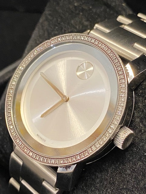  Shop Authentic Movado Bold Diamonds Silver Dial Silver Steel Strap Watch for Women - 3600149 - Luxxuri