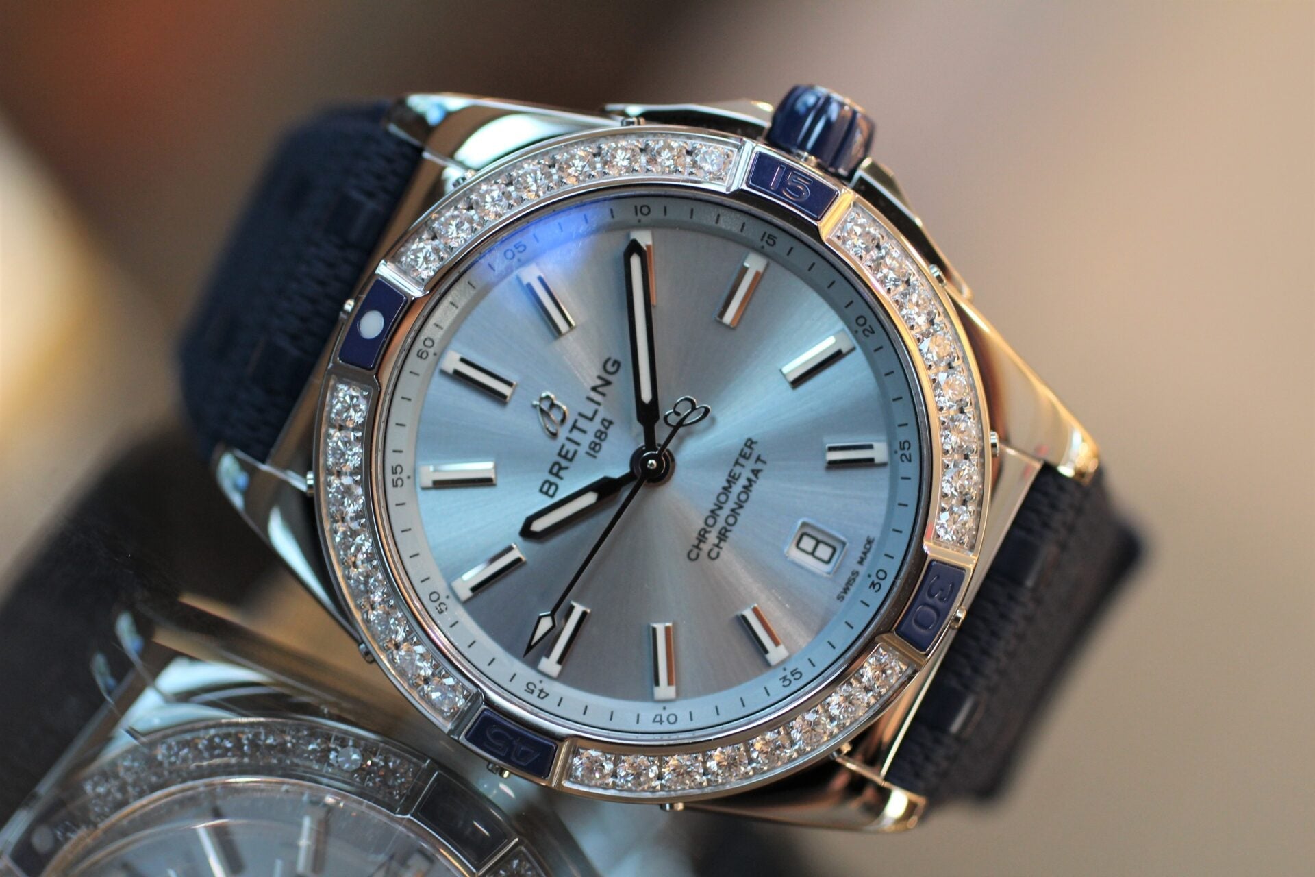  Shop Authentic Breitling Super Chronomat Automatic 38 Diamonds Blue Dial Blue Rubber Strap Watch for Women - A17356531C1S1 - Luxxuri