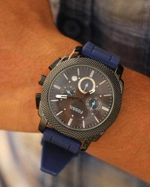  Shop Authentic Fossil Machine Chronograph Black Dial Black Leather Strap Watch for Men - FS5361 - Luxxuri