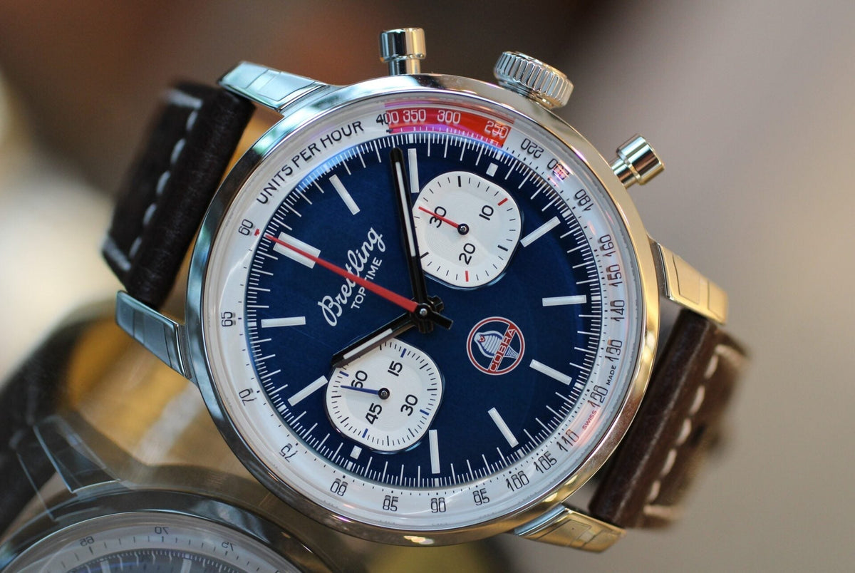  Shop Authentic Breitling Top Time B01 Shelby Cobra Blue Dial Brown Leather Strap Watch for Men - AB01763A1C1X1 - Luxxuri